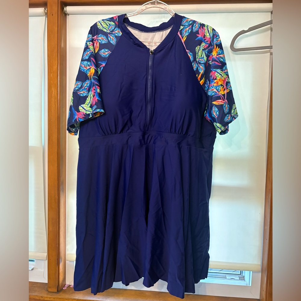 BloomChic Vibrant Blue and Floral swimsuits dress Set - Picture 2 of 4